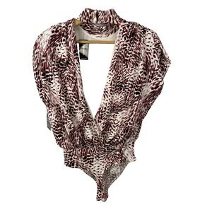 Express Woman's Body Suit Lined Shoulder Pads Hooked Collar 80s 90s Glam Playful